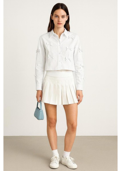 Terry Cotton Fiyonk Detay Crop Gömlek