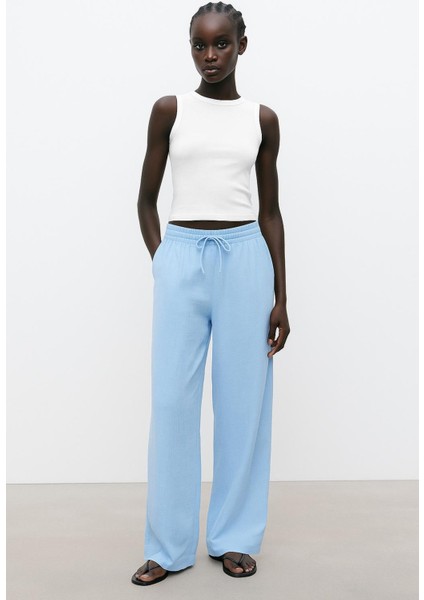 Beli Lastikli Müslin Palazzo Pantolon