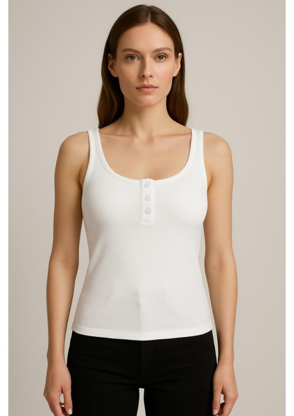 Düğme Detaylı Ribana Crop Atlet