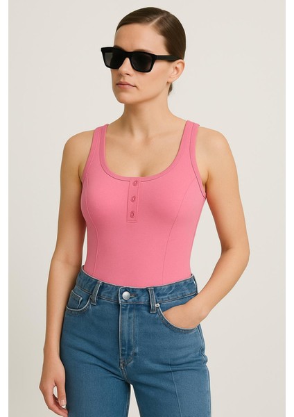 Düğme Detaylı Ribana Crop Atlet