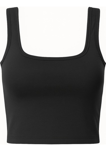 Kare Yaka Ribanalı Askılı Crop Atlet