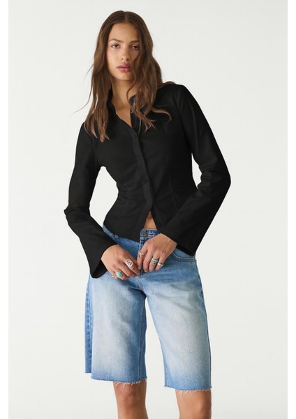 Vücuda Oturan Basic Crop Gömlek