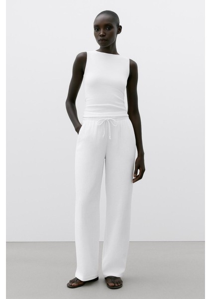 Beli Lastikli Müslin Palazzo Pantolon