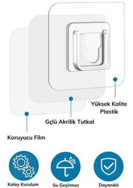 Şeffaf Çift Taraflı Yapışkanlı Geçmeli Eşya Sabitleme Askısı 10 Çift modelleri