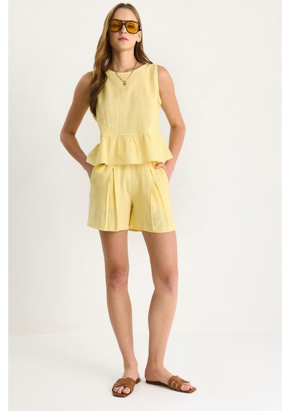 Kadın Keten Bluz Şort Takım