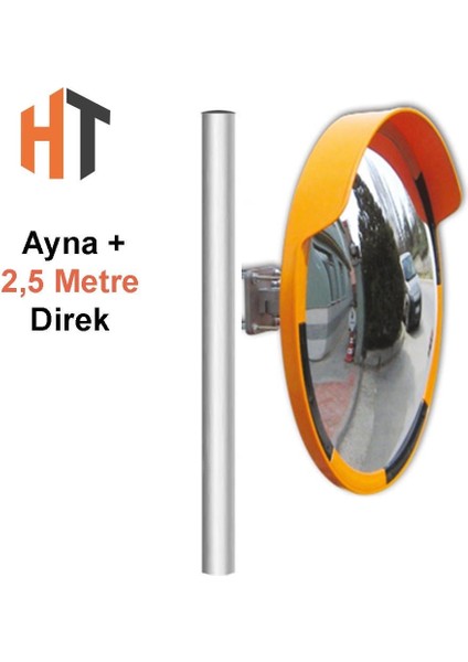 Trafik Güvenlik Aynası 80 cm Sarı-Siyah ve 2.5 M Galvaniz Flanşlı Direk Set