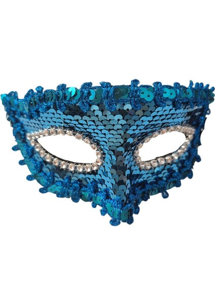 Arkadan Lastikli Mavi Renk Pullu Parti Maskesi Lüks 1 Adet