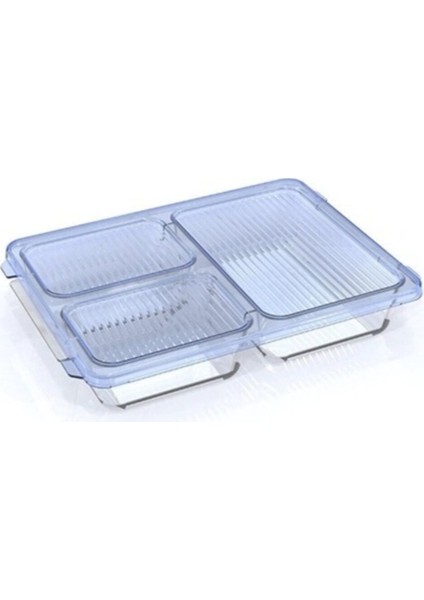 3 Bölmeli Saklama Kabı, 20X28X5 Cm, Beyaz, Çok Amaçlı Kullanım