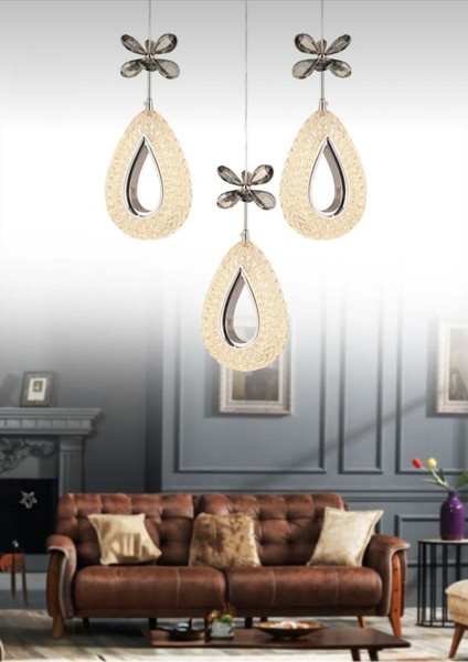 DAMLA 3LÜ KROM 3 RENK Modern Sarkıt Mutfak Oturma Odası Salon Sarkıt Avize modelleri