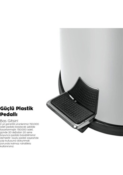 Şık ve Kullanışlı 3 Lt Paslanmaz Çöp Kovası, Pedal Mekanizmalı, Parlak Görünüm.