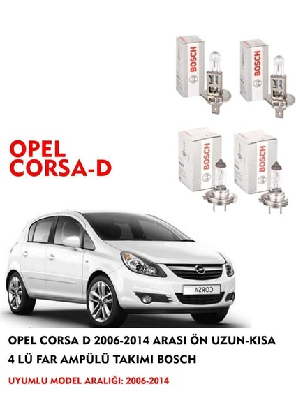 Opel Corsa D 2011 Model Ön Uzun-Kısa 4 Lü Far Ampülü Takımı