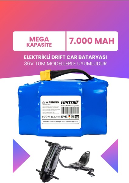 Drift Car Bataryası 36V 7.000MAH (Mega Kapasite) Güçlendirilmiş Batarya