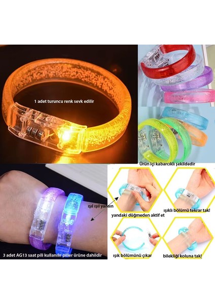 Baskı Yapılabilen Işıklı Pilli LED Bileklik Turuncu Renk 1 Adet 1,5 cm Genişlik Retro