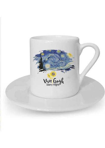Yıldızlı Gece Temalı Beyaz Türk Kahvesi Fincanı, Şık ve Özel Tasarım