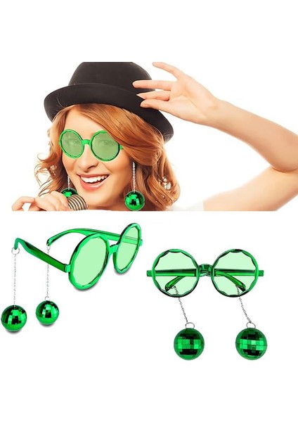 Yeşil Renk 80S 90S Retro Plastik Disko Toplu Gözlük ve Plastik Disko Kolye Set Hawai modelleri