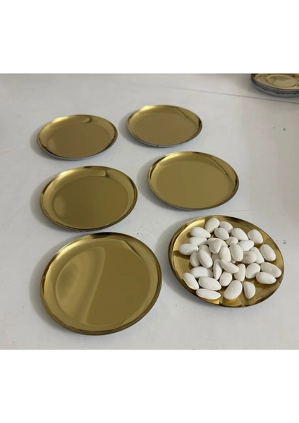 Altı Adet Altın Renkli Mini Pasta ve Tatlı Tabağı, 12 Cm, Şık ve Kullanışlı