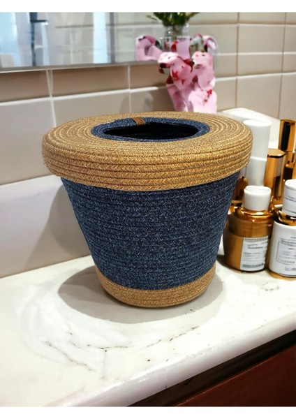 Lacivert Hasır Jüt Kapaklı Modern Çöp Kovası, Şık ve Kullanışlı Tasarım fiyatları