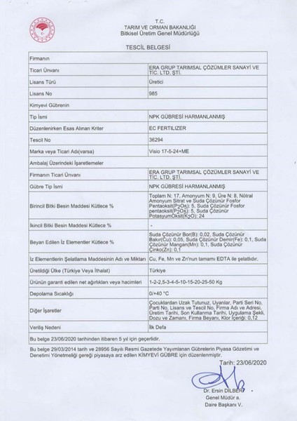 17-05-24 Npk Azot, Fosfor, Potasyum Bor, Demir, Mangan, Bakır, Çinko Içerikli Gübre 5kg fiyatları