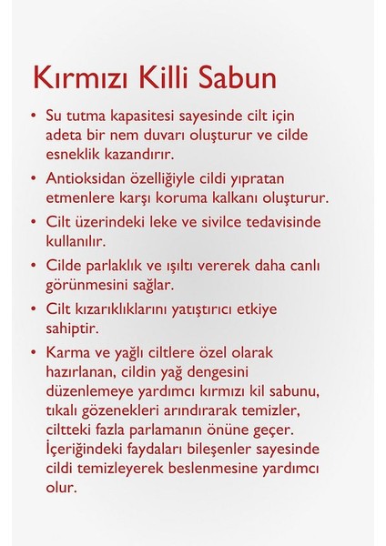 Kırmızı Killi Bitkisel İçerikli Cildi Besleyici ve Canlandırıcı Sabun 125 gr fiyatları