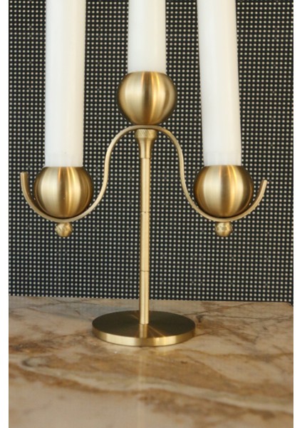 Pirinç Şamdan 3Lü tasarım dekoratif Mumluk Hediye