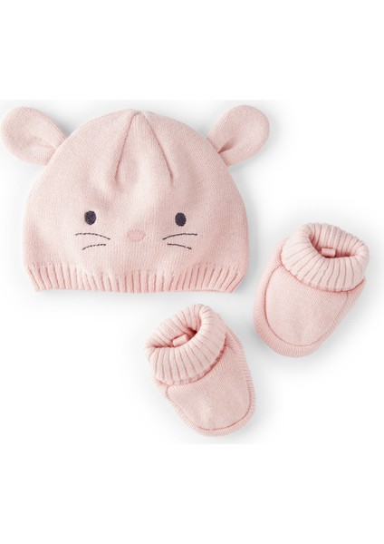 Kız Bebek Pembe Şapka-Ayakkabı