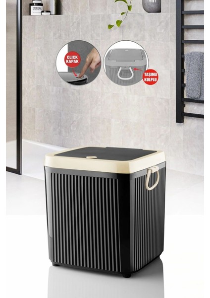 Siyah 5l Kare Tezgah Üstü Click Kapaklı Çöp Kovası