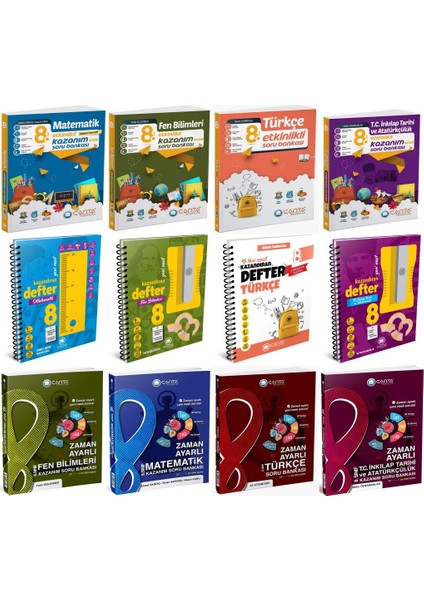 Çanta 2025 8. Sınıf Matematik + Türkçe + Fen + Inkılap Tarihi + Zaman Ayarlı + Etkinlikli Soru + Defter Seti 12 Kitap fiyatları