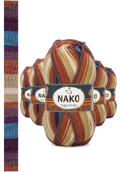 5 Adet Vega Stripe Premium Akrilik El Örgü Ipi Yünü No: 82420