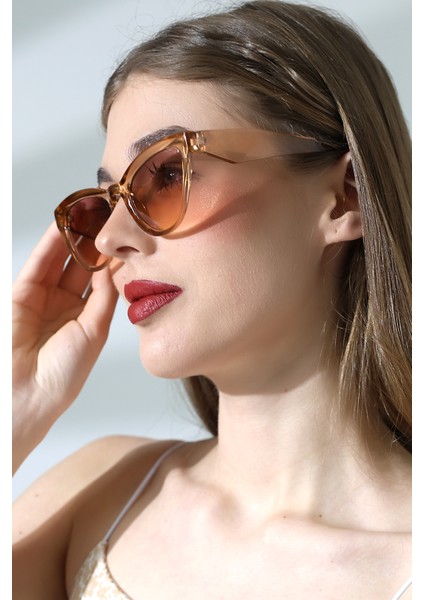 Kadın Cat Eyes Bal Rengi UV400 Güneş Gözlüğü 23028 C4 modelleri