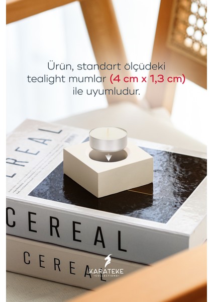 Dekoratif, Şık, Modern ve Minimalist Beton Kare Mumluk (Bej - Kırık Beyaz) fırsatları