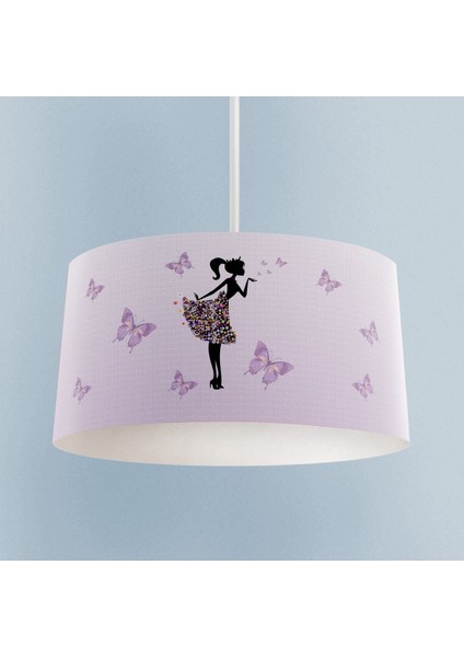 Renkli Kelebekli Prenses Desenli Çocuk Odası Avizesi