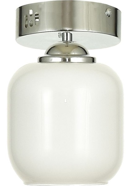 Modern Beyaz Camlı Krom Kaplamalı Tekli Salon Avizesi