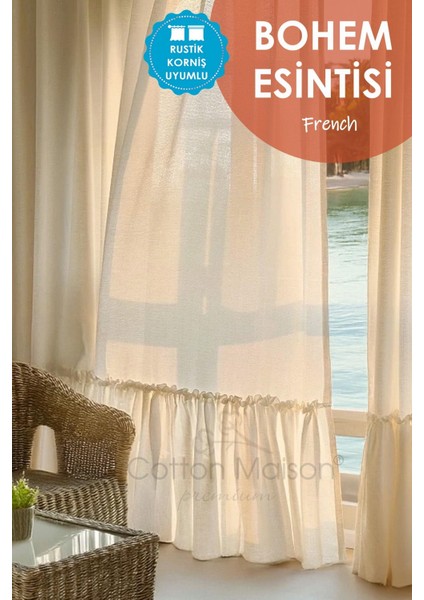 Naturel Bohem French Stil Fırfırlı Perde