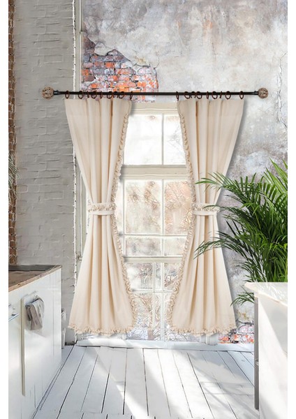 Naturel Perde Bohem Çift Kanat Büzgü Bantlı