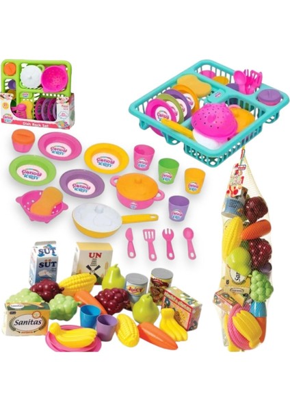 Pembe Kız Çocuk Mutfak Bulaşık Seti, Tabak, Çatal, Sepet ve Meyve Filtresi