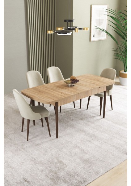 Ikon Meşe Desen 80X132 Açılabilir Mdf Masa Yemek Odası Takımı, Mutfak Takımı 4 Adet Sandalye fiyatları