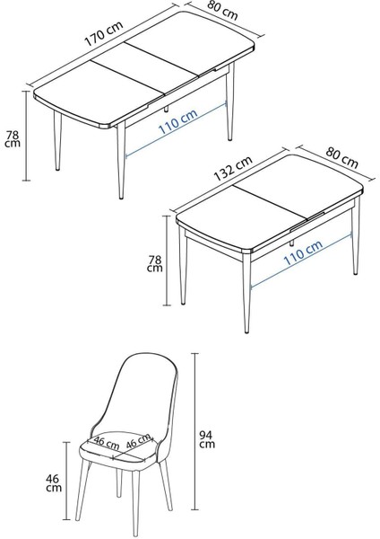 Ikon Meşe Desen 80X132 Açılabilir Mdf Masa Yemek Odası Takımı, Mutfak Takımı 4 Adet Sandalye indirimleri