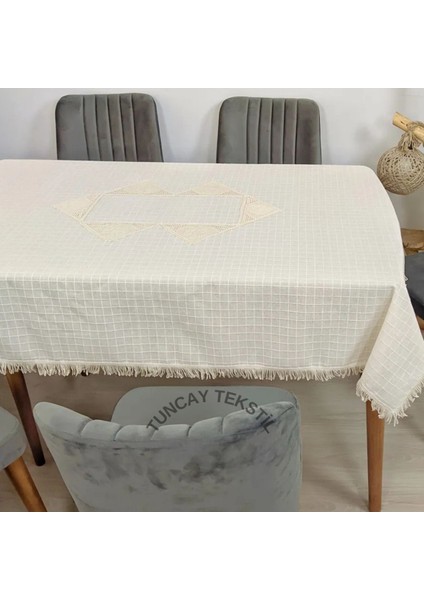 Şık Keten Masa Örtüsü, Buldan Işli, Pamuklu, Kare-Dikdörtgen, Yuvarlak, Bej