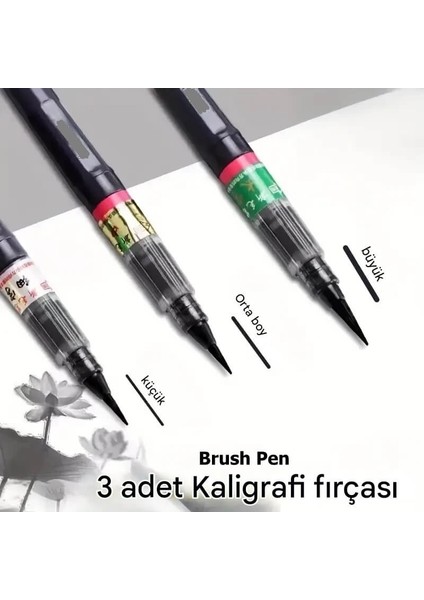 Brush Pen, Hazneli Fırça Uçlu Kalem, Çini, Seramik, Tahrir Fırçası, Çizim Fırça, 3 Adet-S-M-L modelleri