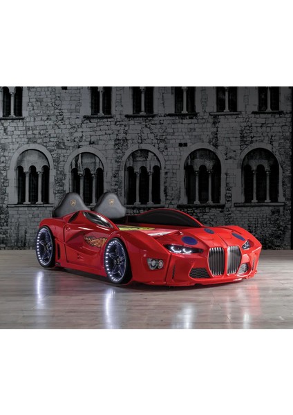 Gtm Premium Arabalı Kırmızı Kumandalı Işık ve Ses Sistemli Çocuk Karyolası Kırmızı