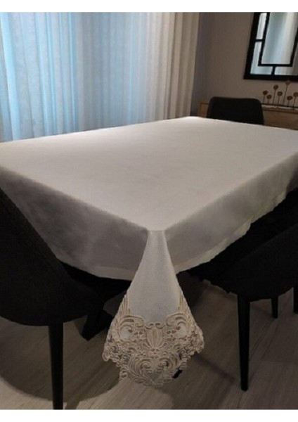 Şık Bej Keten Masa Örtüsü 160X220 Cm, Doğal ve Zarif Dekorasyon Için Ideal