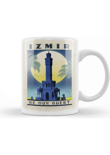 Izmir Saat Kulesi Temalı Porselen Kupa Bardak Beyaz 100% Seramik Tasarım