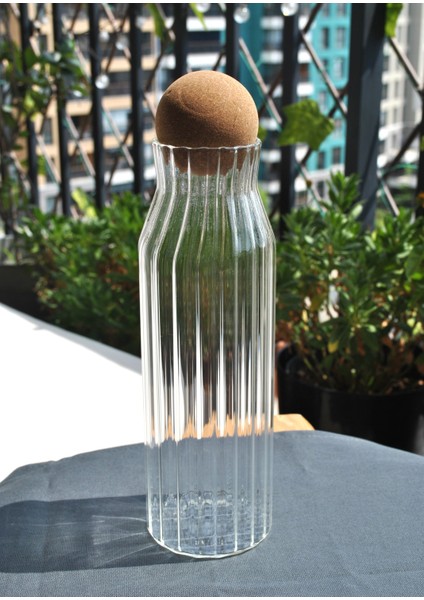 Top Mantar Kapaklı Cam Su Şişesi Sürahi Karaf 1080 Ml- 1 Adet