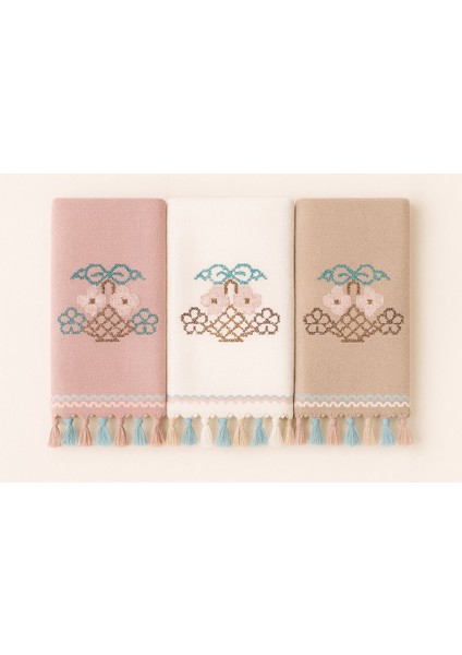 Renkli 3'lü Püsküllü Sepet Desenli Mutfak Havlusu Seti 30X50 Cm, %100 Pamuk fiyatları