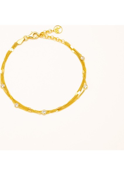 Üç Sıralı Mini Zirkon Taşlı Ince Zincir Bileklik