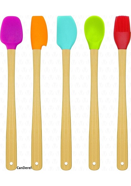 Renkli Silikon Bambu Spatula Seti, 5 Parça, Isıya Dayanıklı ve Yapışmaz fırsatları