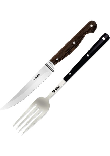 Venge Saplı, Krom Bilezikli Steak Çatal ve Bıçağı