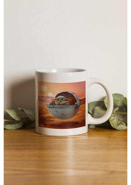 Gri Porselen Yoda Baby Tasarımlı Kupa Bardak, Makinede Yıkanabilir