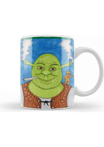 Sevimli Şrek ve Gingi Tasarımlı Porselen Kupa Bardak Beyaz