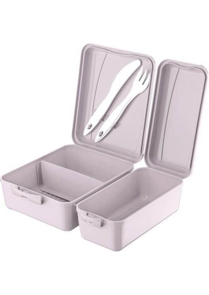 Renkli 3 Bölmeli Beslenme Kabı, Çatal Bıçaklı, Sağlıklı ve Pratik Kullanım